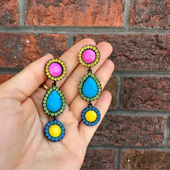 Multicolor Crystal Drop Earrings - Picture 4 of 5